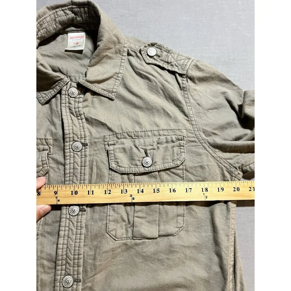 True Religion Chamois Button Up Shirt Men's Medium Beige Snap Long Sleeve.‎